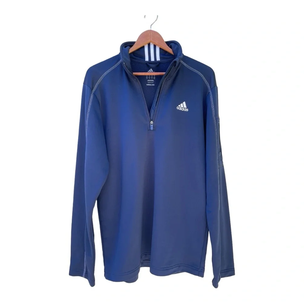 Adidas Track Jacket 1/4 Zip Blue Pullover Athletic Men's Sz M
